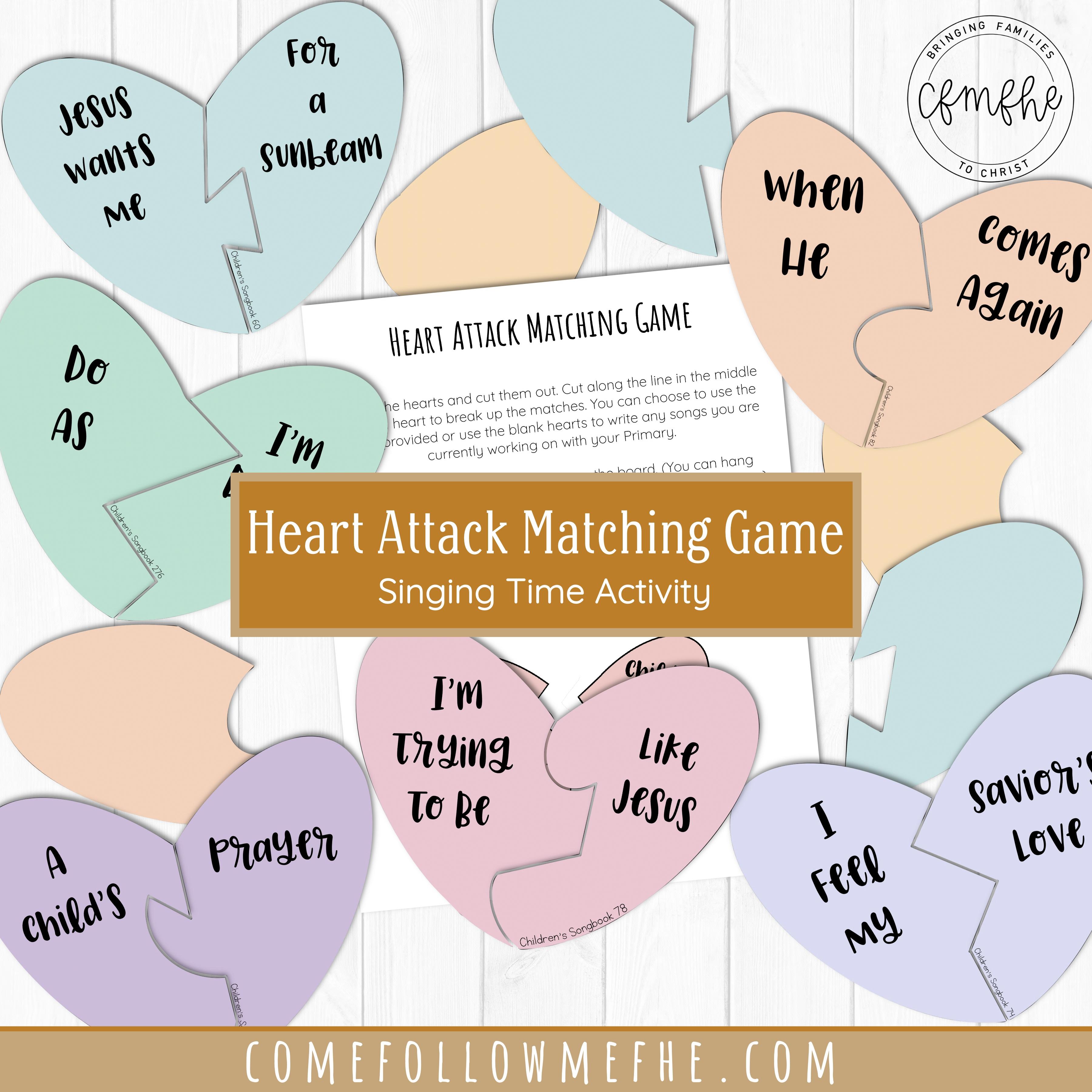 Heart Attack Match Singing Time Activity - Come Follow Me FHE