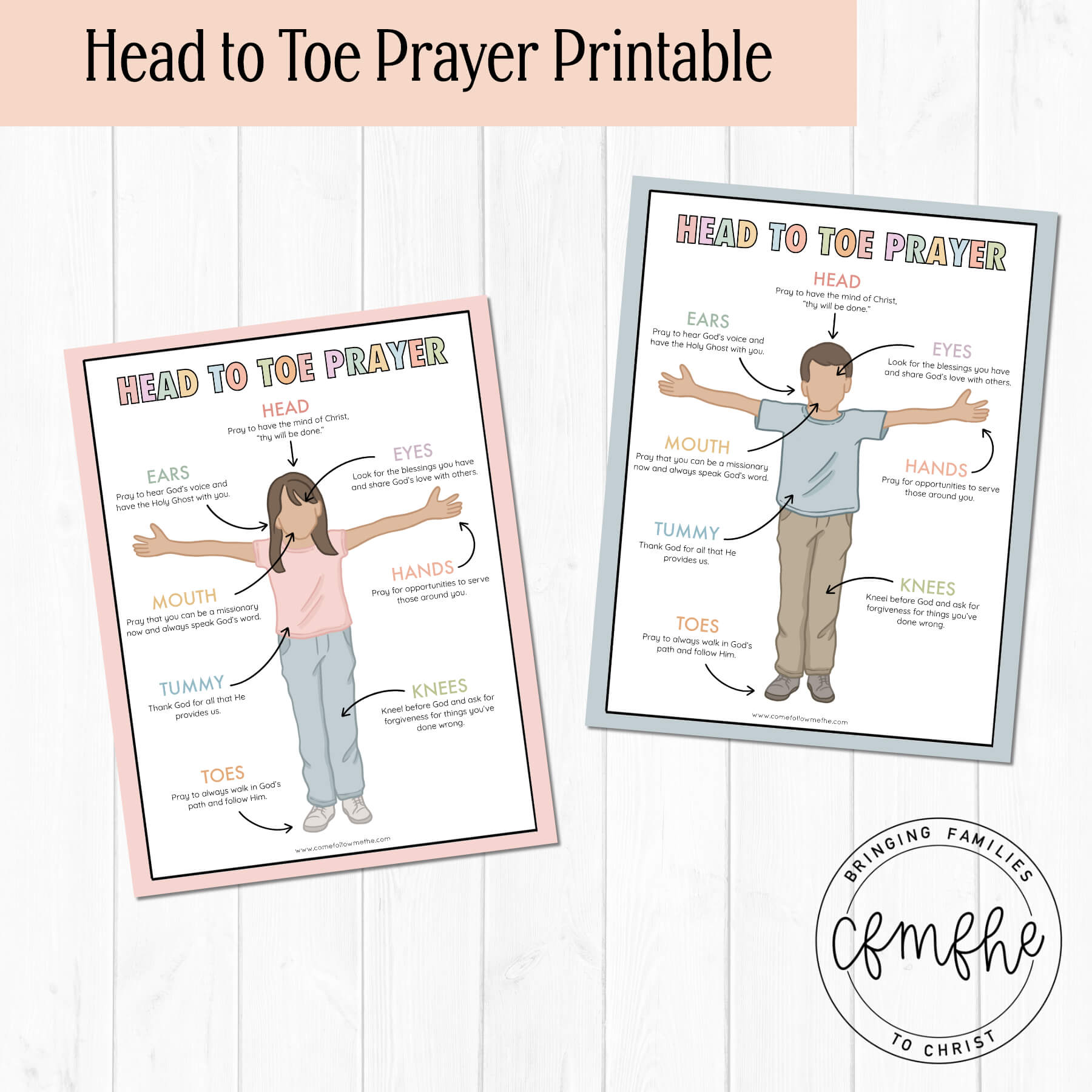 Head to Toe Prayer Print - Come Follow Me FHE